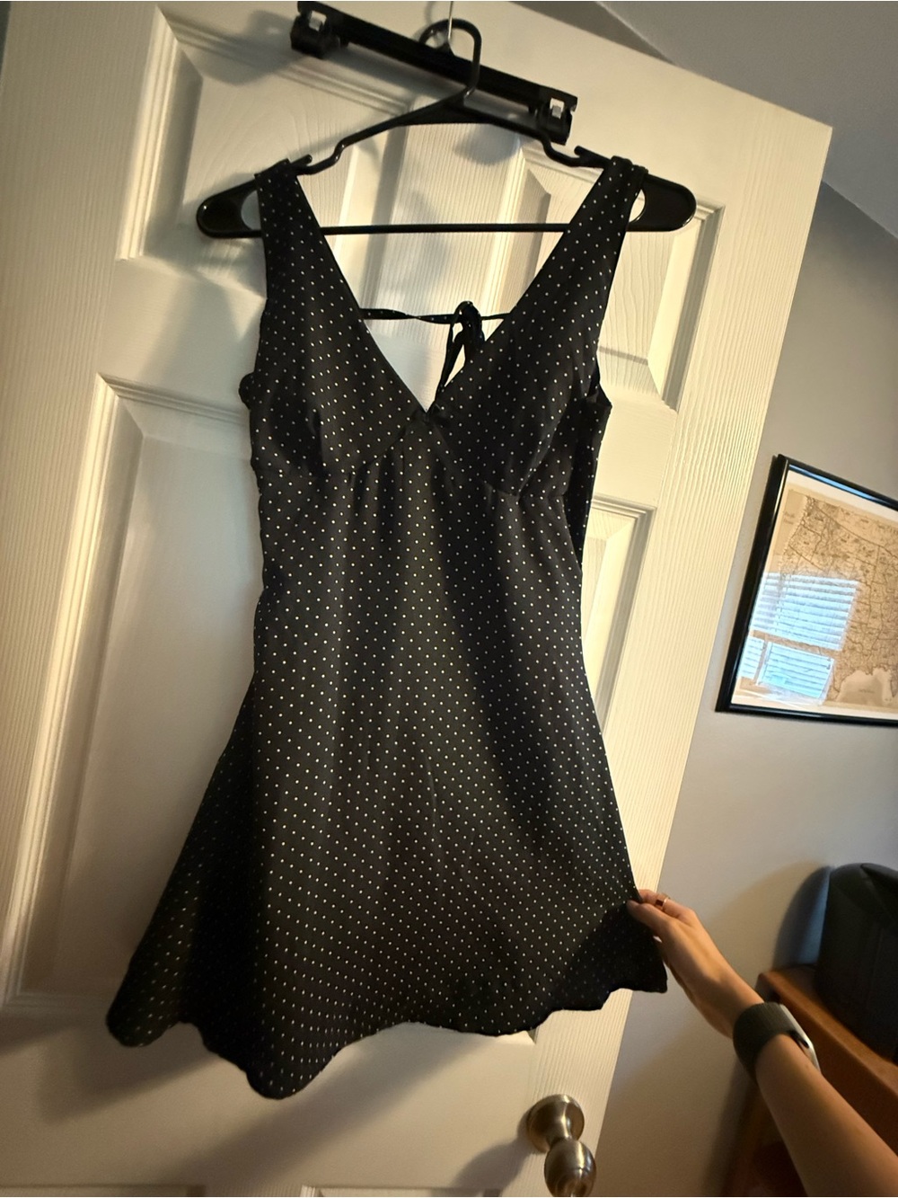 Black Polka Dot V-Neck Mini Dress